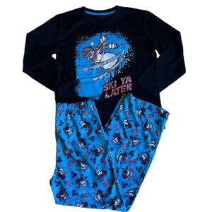 Kids Ski Long Pajama Set with Flannel Pants sz L(12/14)